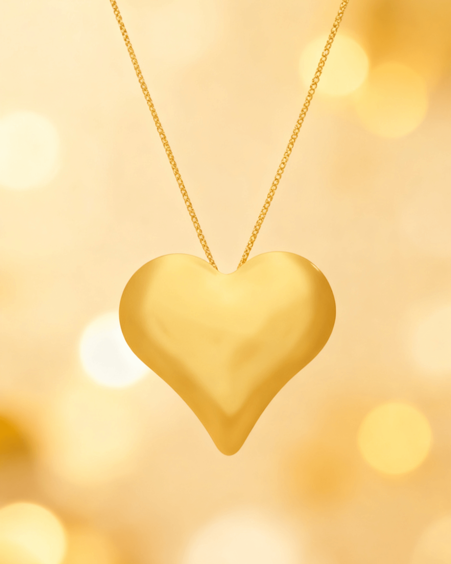 Detalhe macro do Colar Dourado de Coração Liso Auvane com brilho do dourado